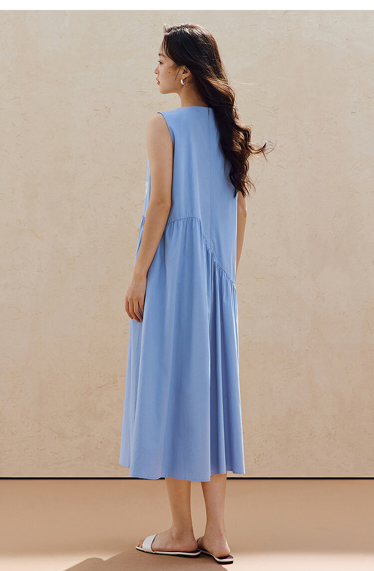 INMAN Lenzing Cotton Embroidered 3D Vacation Boho Dress 26 Summer New Sleeveless Dress Blue L 17