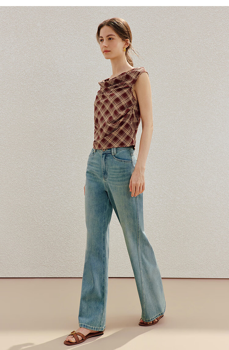 INMAN Vintage Washed Flared Jeans 26 Summer Women's New Commuter Loose Wide-Leg Pants Nostalgic Retro Blue 27 16