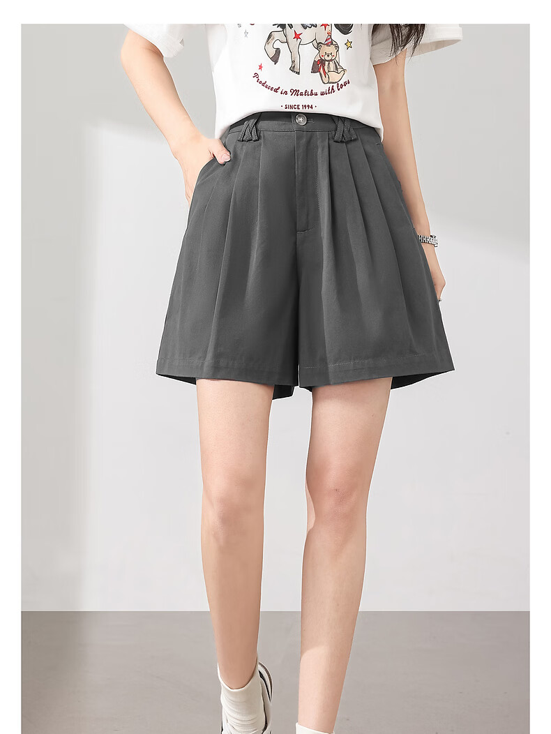 TonLion 2026 New Summer Casual Women's Shorts Gray High-Waist A-Line Korean Style 6