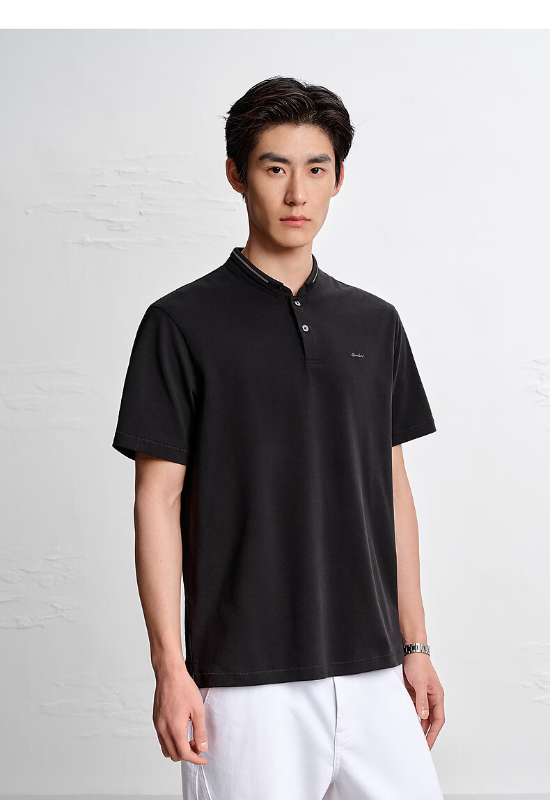 Peacebird [Cooling] Henry Collar Polo Shirt Men 2026 Summer Black First Batch XL 22