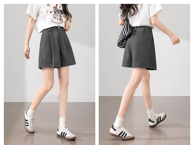 TonLion 2026 New Summer Casual Women's Shorts Gray High-Waist A-Line Korean Style 15
