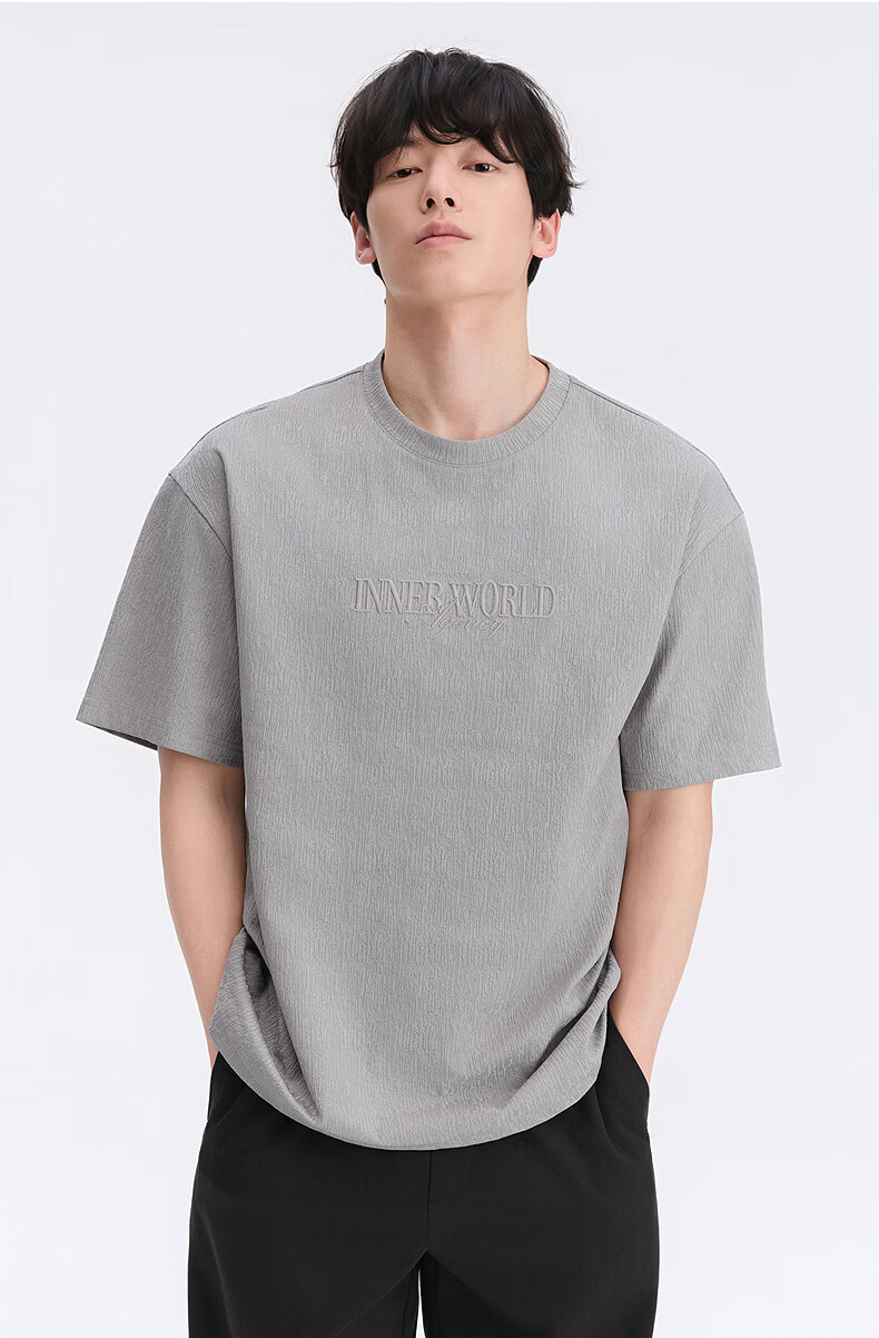 GXG Men's Micro-Boxy Short Sleeve T-Shirt Multi-Color Crew Neck Textured Knit Short Sleeve 2026 Summer New Arrival 12