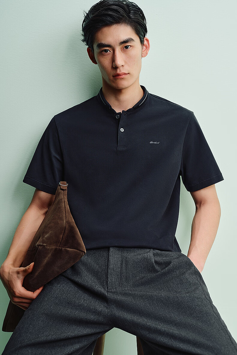 Peacebird [Cooling] Henry Collar Polo Shirt Men 2026 Summer Black First Batch XL 3