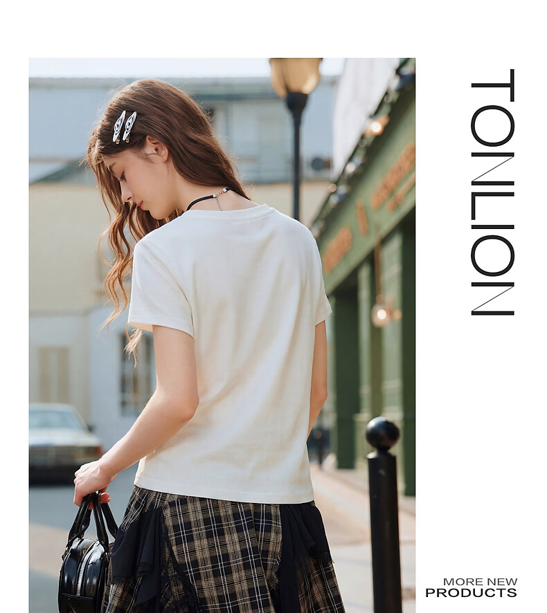 TonLion 2026 Summer New Women's V-Neck White Slim Fit Short Sleeve T-Shirt Korean Chic Early Spring Top 3
