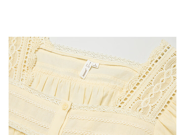 INMAN Linen Cotton French Lace Embroidered Square Neck Puff Sleeve Shirt Summer 2026 Women's New Milk Yellow XL 10