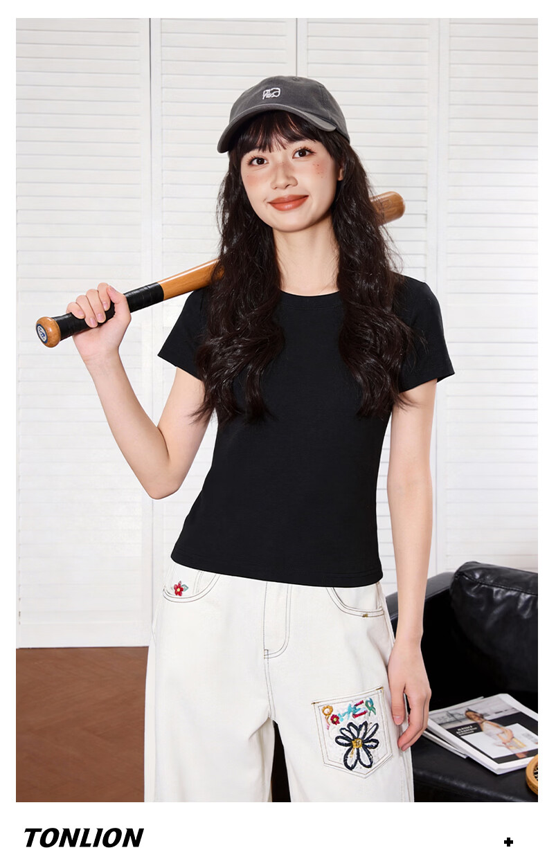 TonLion Women's Slim Fit Short Sleeve T-Shirt, Shoulder Design, Petite Fit, 2026 Summer New Trendy Casual Top 5