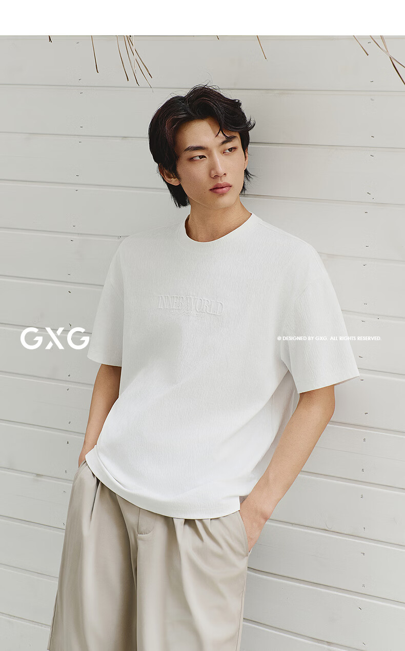 GXG Men's Micro-Boxy Short Sleeve T-Shirt Multi-Color Crew Neck Textured Knit Short Sleeve 2026 Summer New Arrival 1