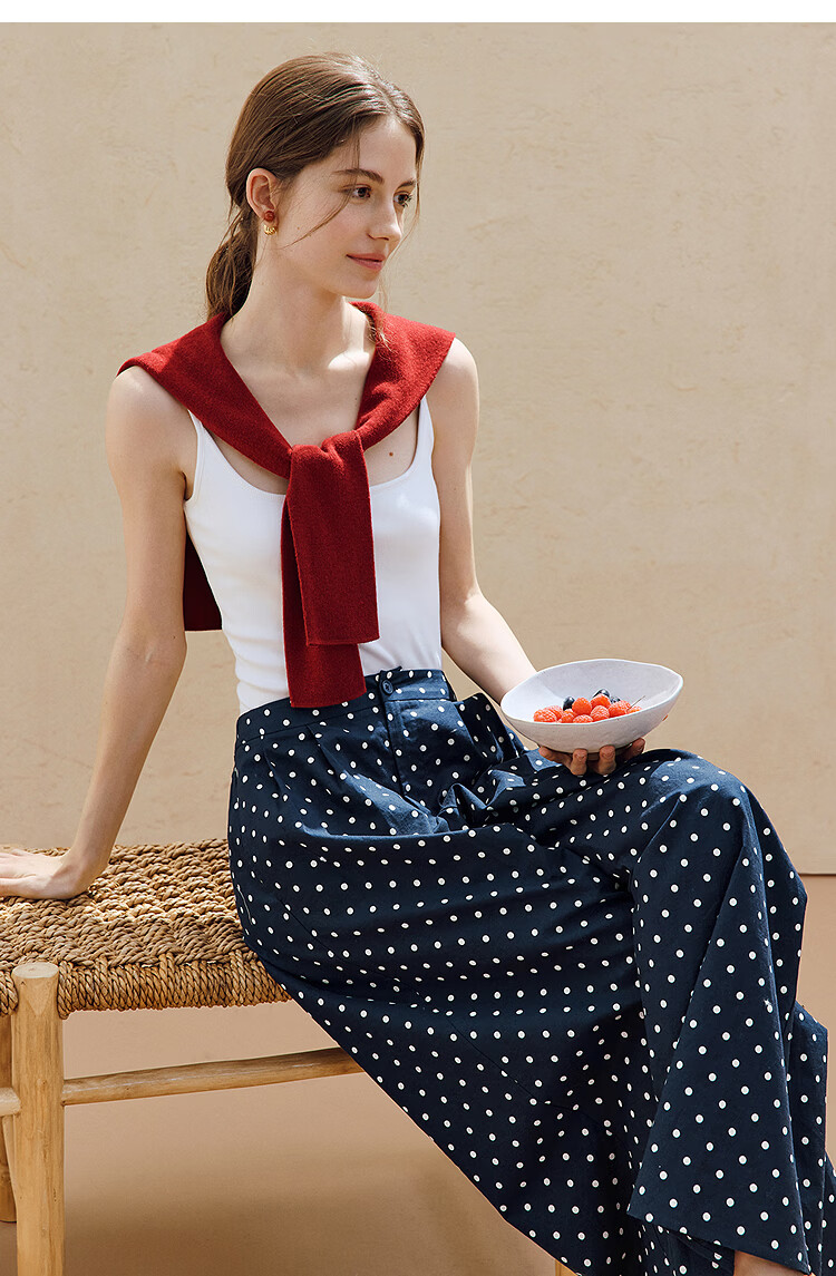 INMAN Linen Cotton Vintage Polka Dot Loose Wide-Leg Pants 26 Summer Women's New Elastic Waist Long Pants Black and White Polka Dot S 11