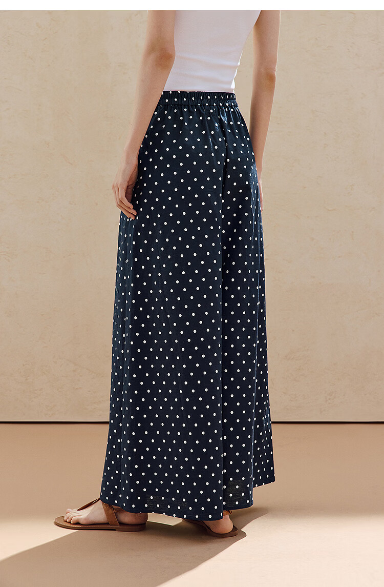 INMAN Linen Cotton Vintage Polka Dot Loose Wide-Leg Pants 26 Summer Women's New Elastic Waist Long Pants Black and White Polka Dot S 15