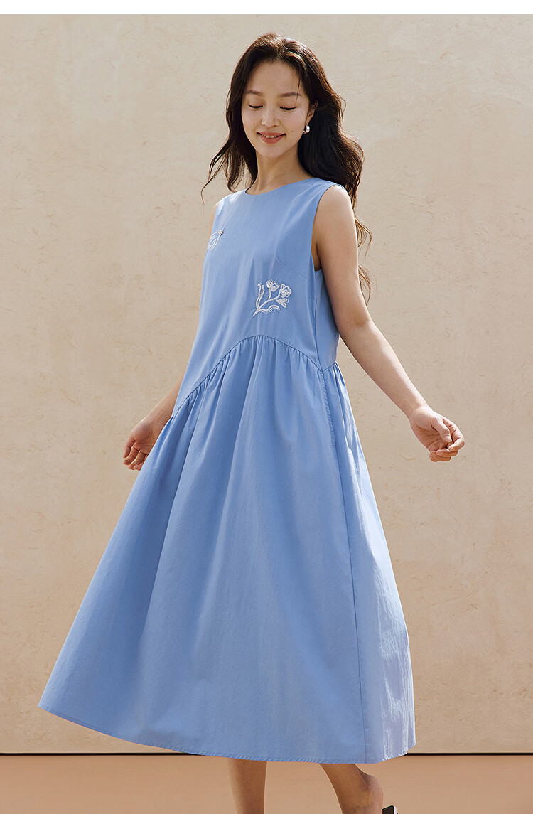 INMAN Lenzing Cotton Embroidered 3D Vacation Boho Dress 26 Summer New Sleeveless Dress Blue L 13
