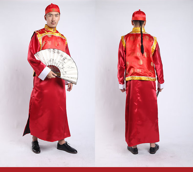 民国中式唐装地主服装复古代长衫演出服套装清朝财主老爷衣服喜庆 黑