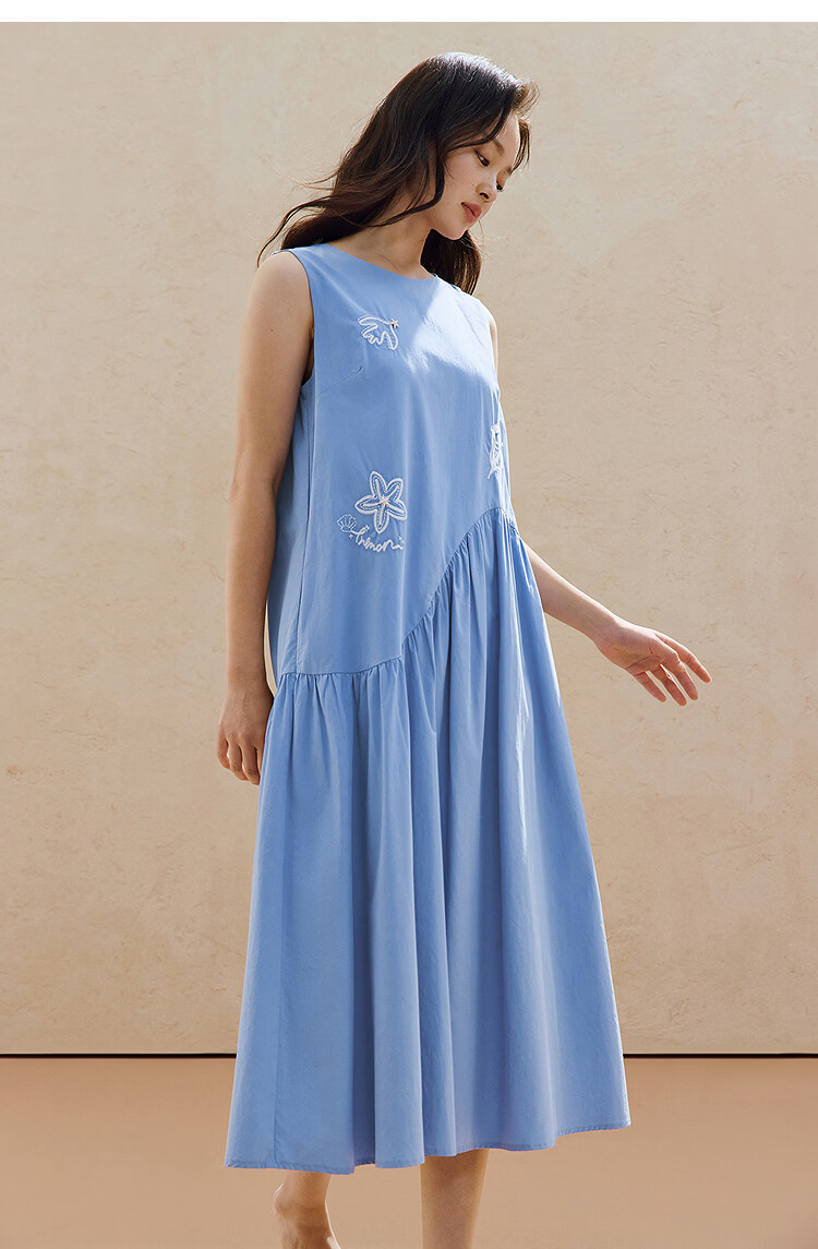 INMAN Lenzing Cotton Embroidered 3D Vacation Boho Dress 26 Summer New Sleeveless Dress Blue L 14