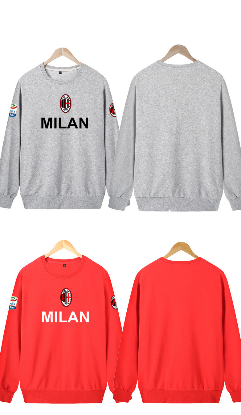 ac米兰milan意甲队服上衣足球运动训练球衣上衣圆领套头卫衣 白色 s