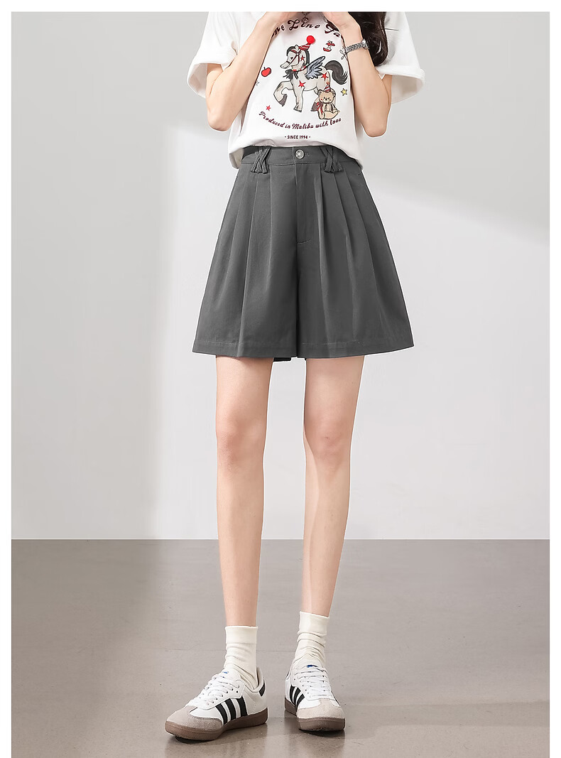 TonLion 2026 New Summer Casual Women's Shorts Gray High-Waist A-Line Korean Style 14