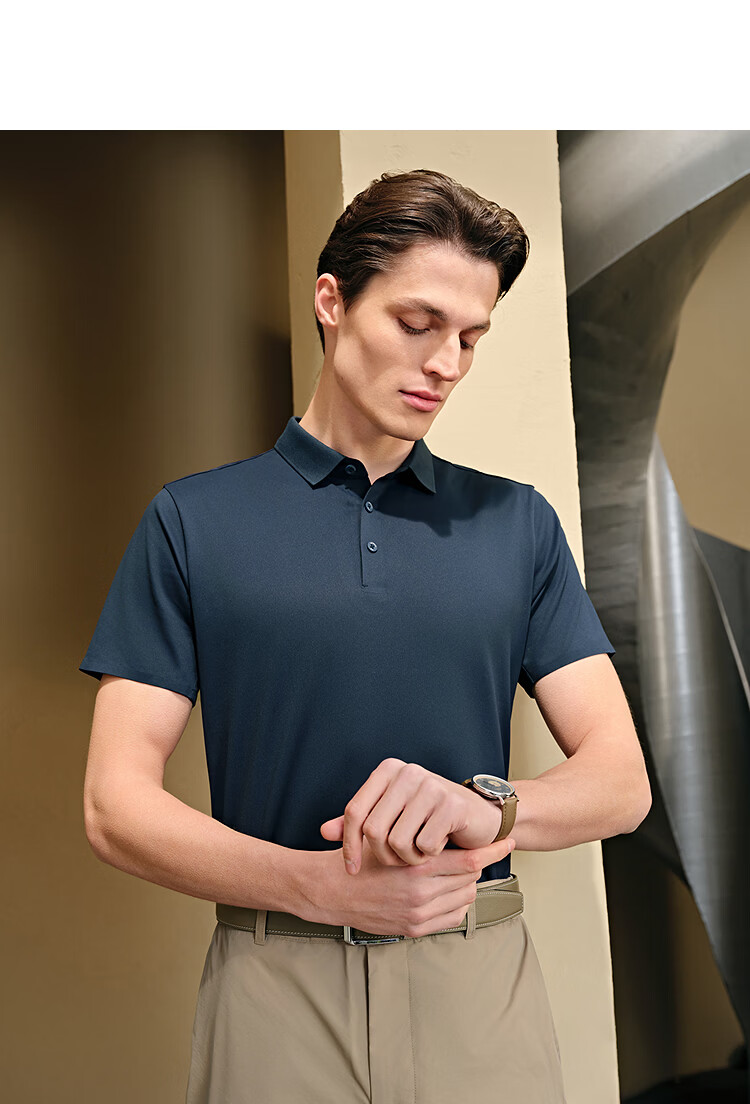 YOUNGOR Summer Men's Short Sleeve Polo Shirt Sunscreen Business Casual Outdoor Stretch Loose Fit Collared T-Shirt 513141F 15