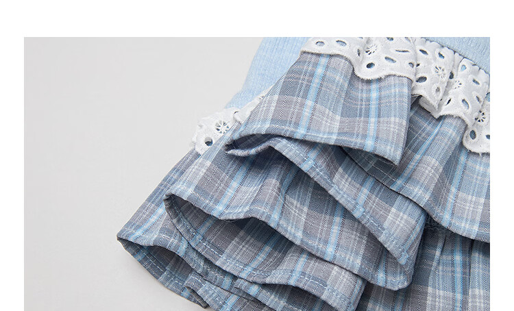 INMAN Color-Block Lace Trim Short Sleeve Slim Fit T-Shirt 26 Summer Women's New Lace Plaid Top Light Blue S 11