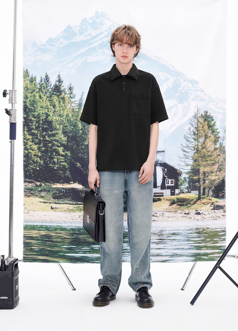 Gxgjeans Men's Simple Commuter Double Collar Lapel Short Sleeve Polo Shirt 26 Summer New Black 180/XL 8