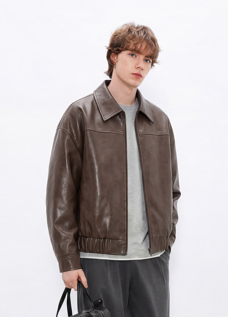Gxgjeans Men's Spring 2025 New Turn-down Collar PU Leather American Style Jacket Brown 180/XL 8