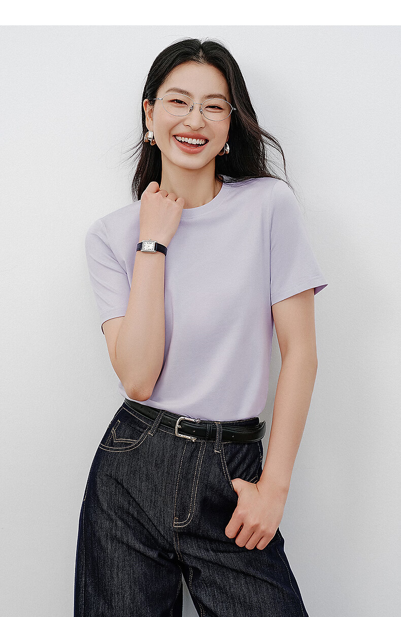 Yixiang Liying Lyocell Short Sleeve T-Shirt Women 2026 Spring New Shoulder Base Shirt Lavender Purple M 27