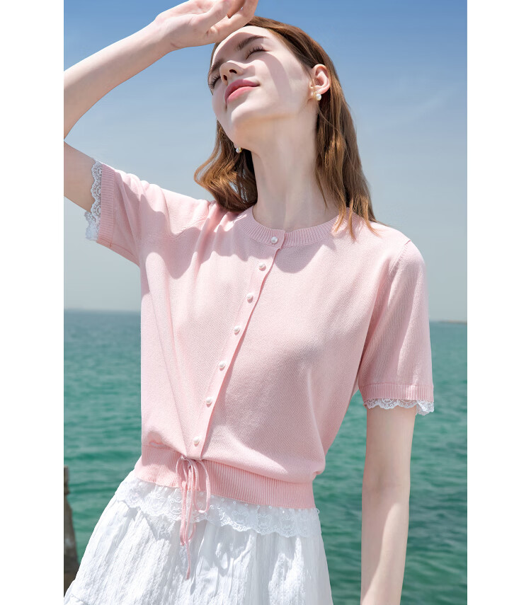 Baitu Women's Summer New Lacy Trim Lyocell Cool Knit Sweater 2505X23 17