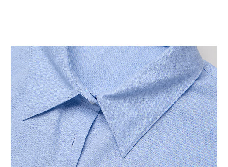 INMAN Linen Cotton Salt Style Loose Short Sleeve Shirt 26 Summer New Rolled Sleeve Versatile Shirt Light Water Blue M 7