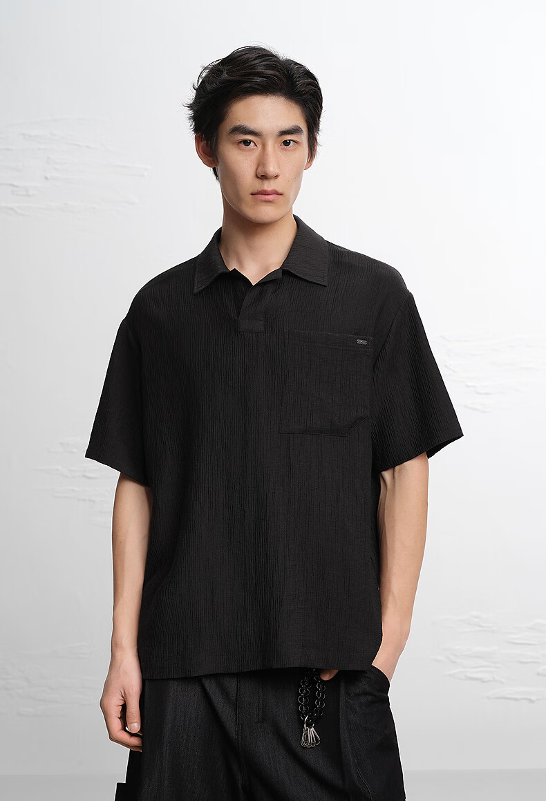 Peacebird [Seagull Collar] Peacebird Mens Jacquard Polo Shirt 2026 Black First Batch Size S 2