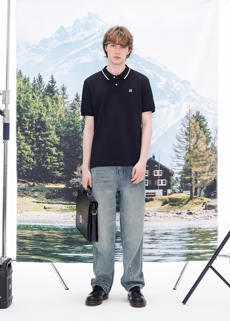 Gxgjeans Men's Color-Block Collar Business Casual Short Sleeve Polo Shirt 26 Summer New Black XL (180) 11