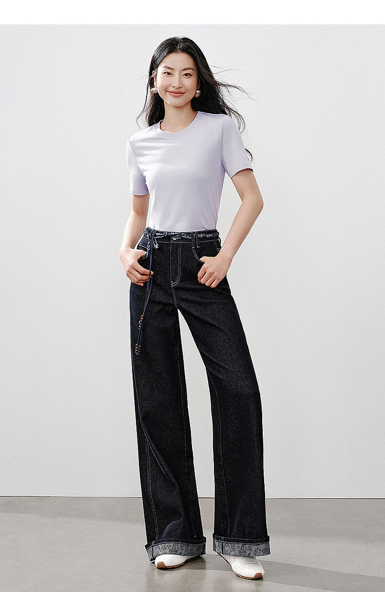 Yixiang Liying Lyocell Short Sleeve T-Shirt Women 2026 Spring New Shoulder Base Shirt Lavender Purple M 32