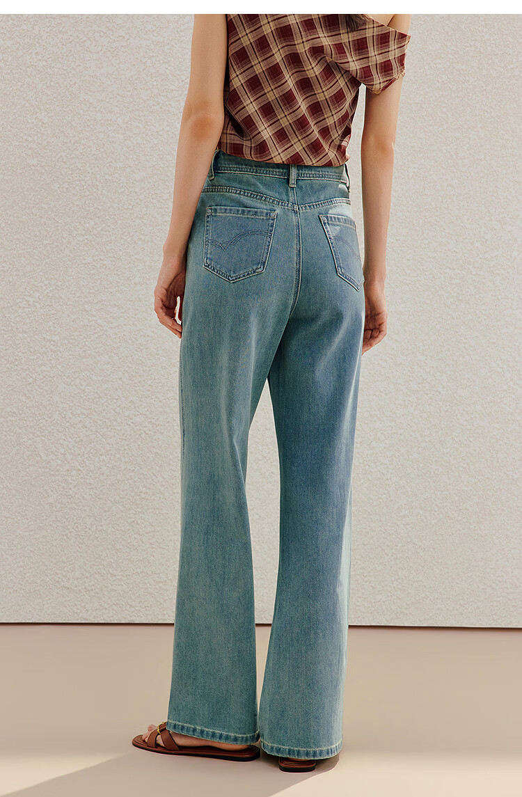 INMAN Vintage Washed Flared Jeans 26 Summer Women's New Commuter Loose Wide-Leg Pants Nostalgic Retro Blue 27 18