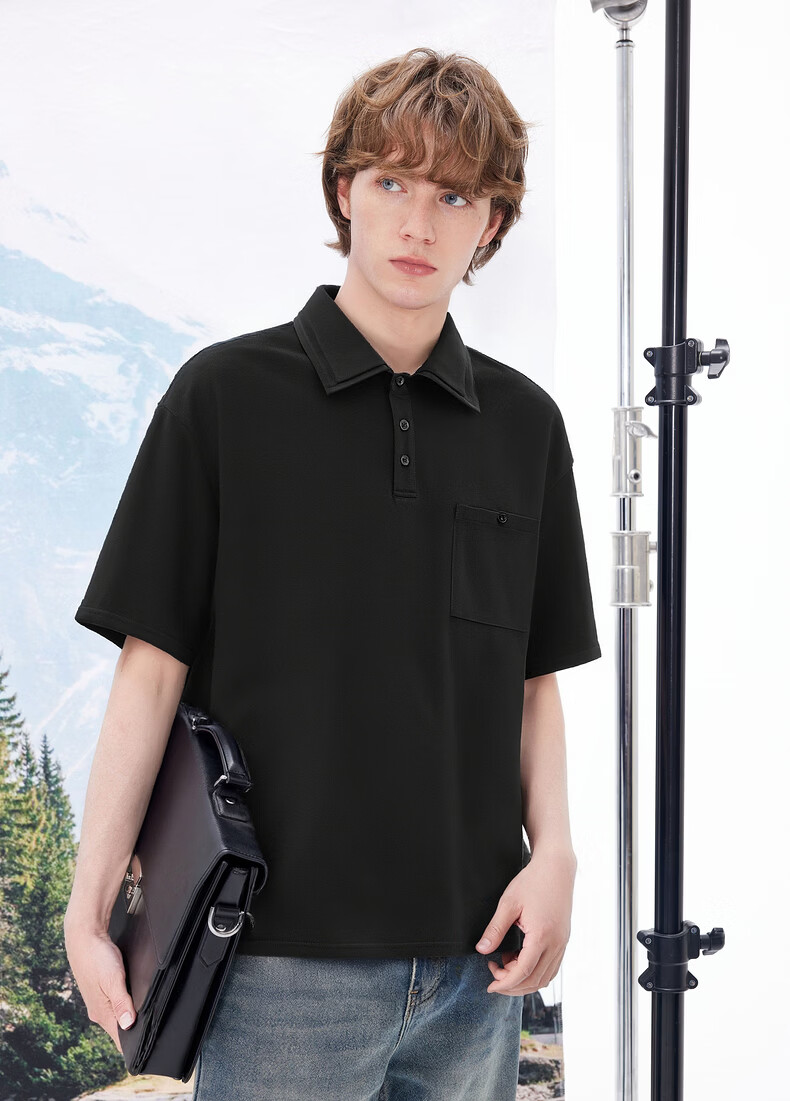 Gxgjeans Men's Simple Commuter Double Collar Lapel Short Sleeve Polo Shirt 26 Summer New Black 180/XL 9