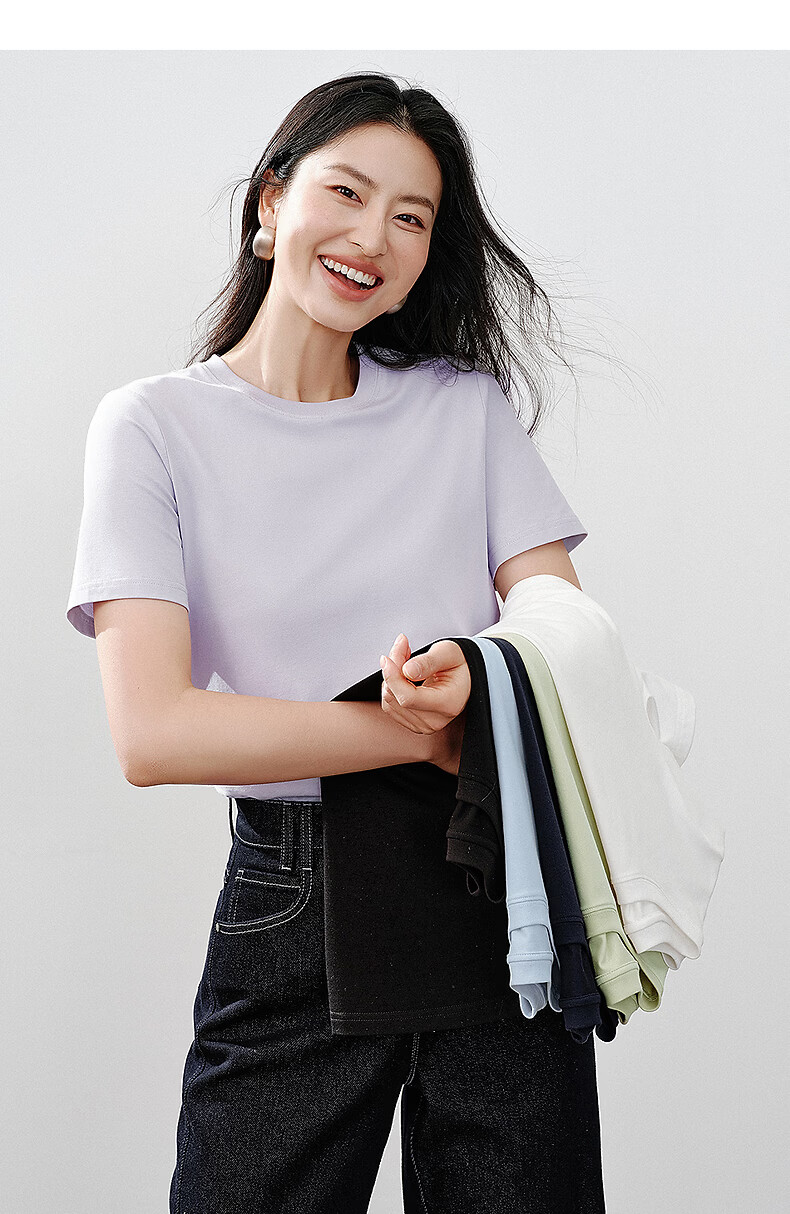 Yixiang Liying Lyocell Short Sleeve T-Shirt Women 2026 Spring New Shoulder Base Shirt Lavender Purple M 30