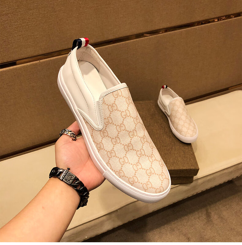 gucci 古驰2022秋冬新款小蜜蜂印花乐福鞋男一脚蹬男士百搭休闲懒人套