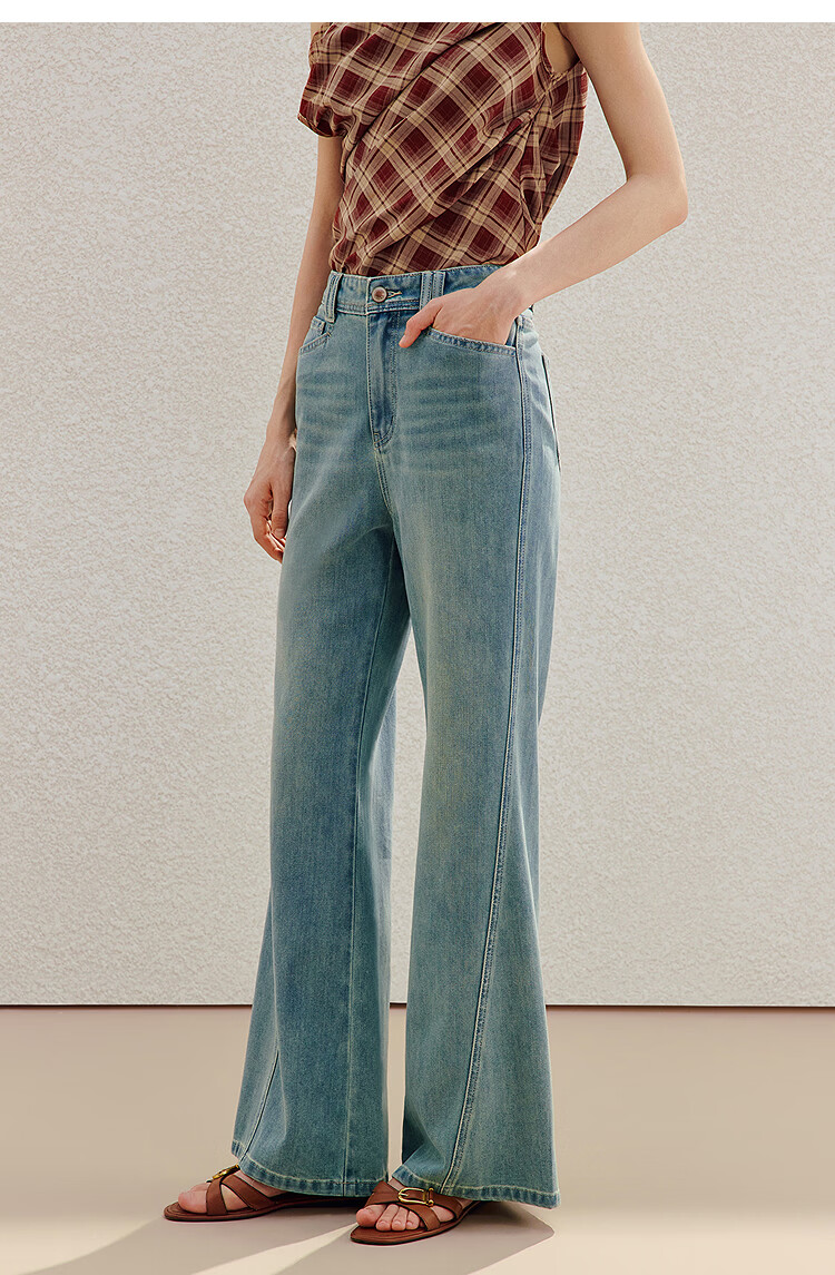 INMAN Vintage Washed Flared Jeans 26 Summer Women's New Commuter Loose Wide-Leg Pants Nostalgic Retro Blue 27 14