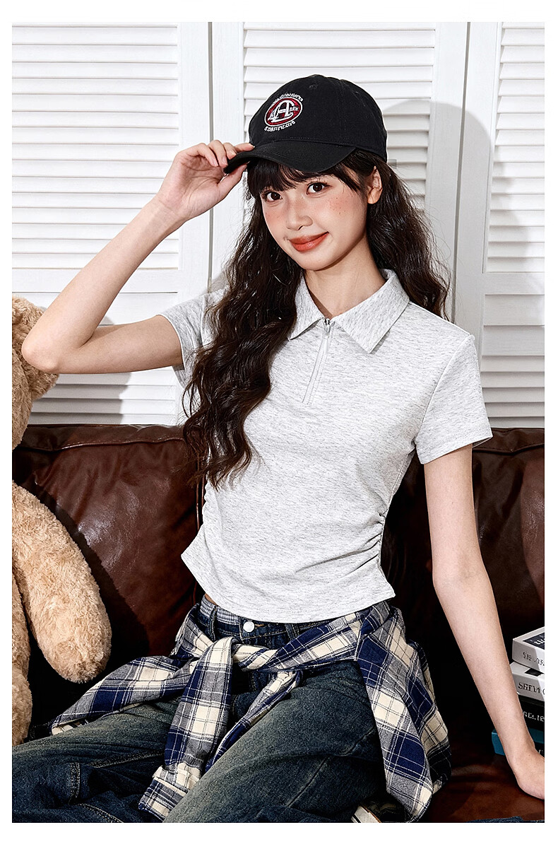 TonLion Women's Short Sleeve Polo T-Shirt Summer New Trendy Pleated Design Slim Fit Skin-Friendly Top 9