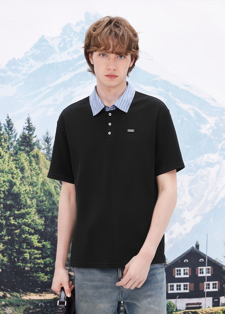Gxgjeans Men's Striped Spliced Collar Multicolor Polo Shirt Short Sleeve 26 Summer New Black 175/L 10