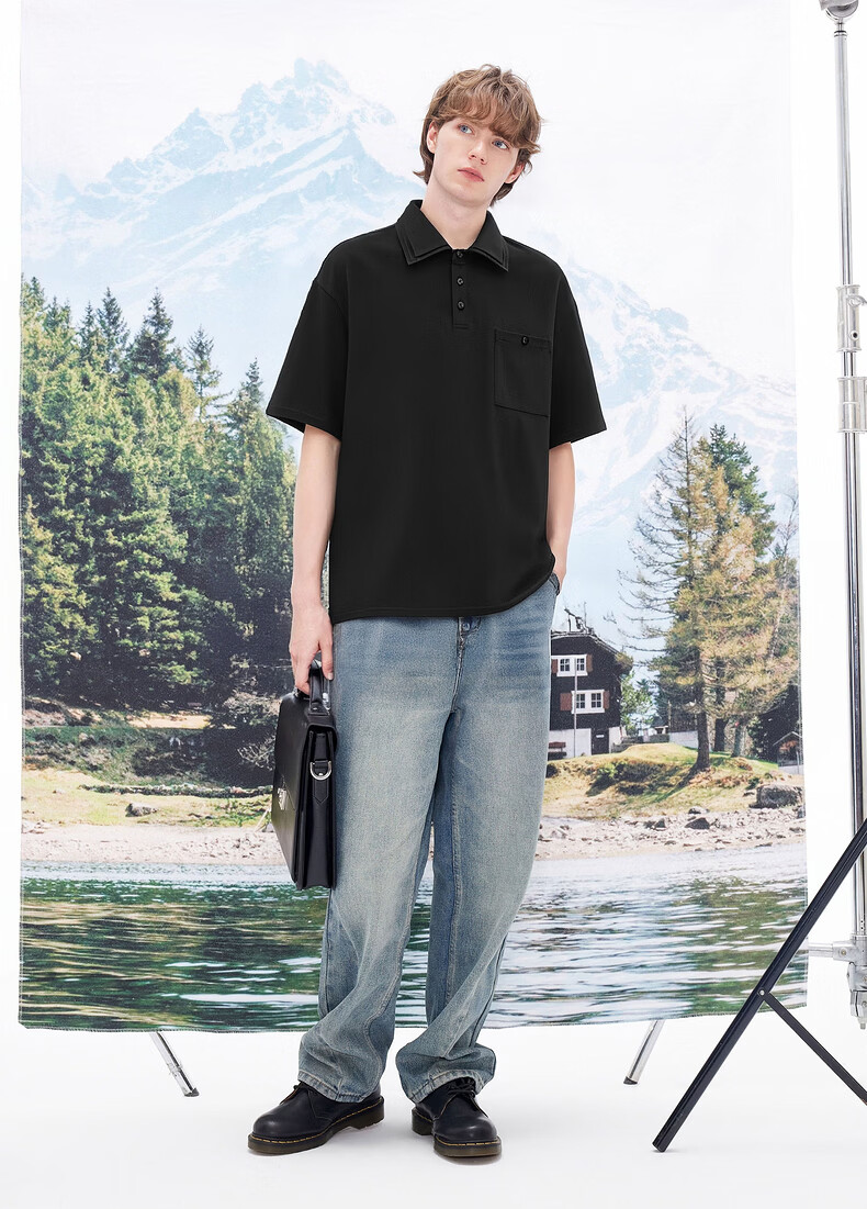Gxgjeans Men's Simple Commuter Double Collar Lapel Short Sleeve Polo Shirt 26 Summer New Black 180/XL 10