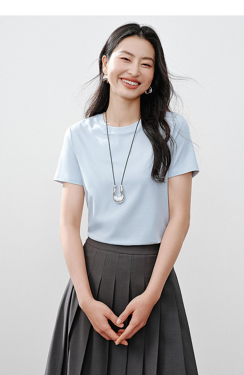 Yixiang Liying Lyocell Short Sleeve T-Shirt Women 2026 Spring New Shoulder Base Shirt Lavender Purple M 39