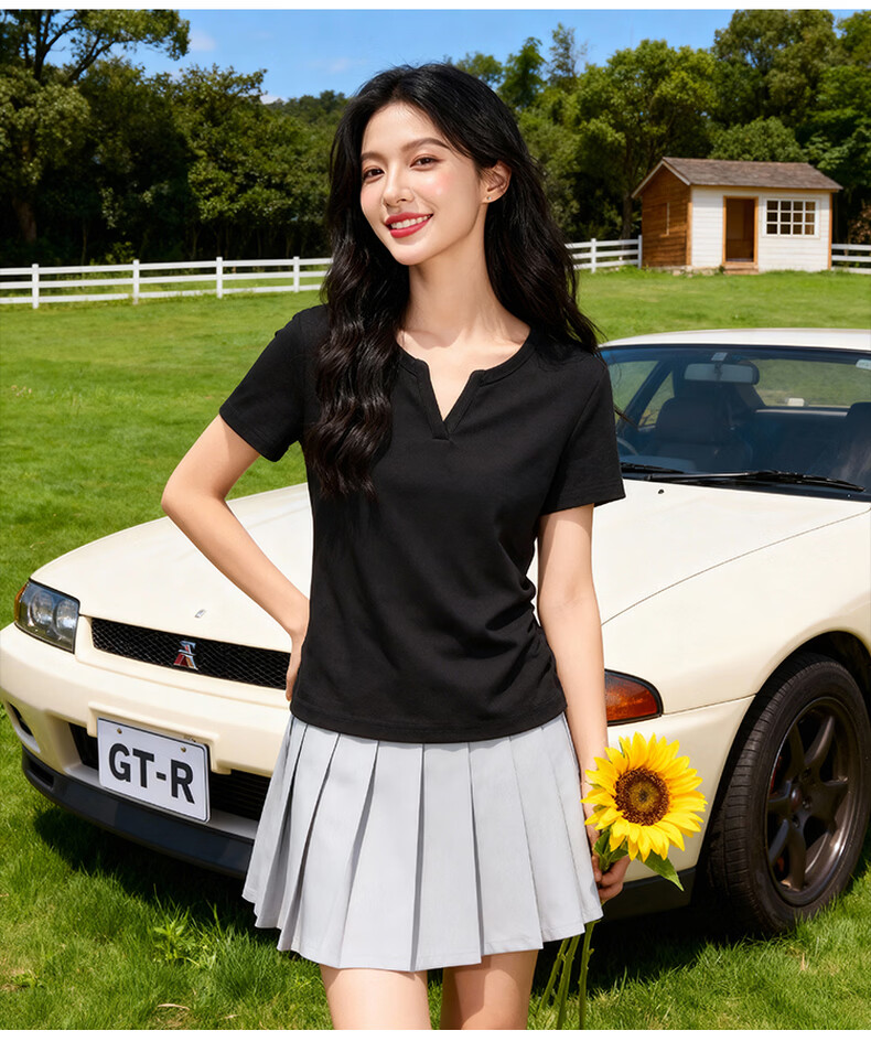 Baleno Short V-Neck Shoulder-Fitting Short Sleeve T-Shirt for Women 2026 Summer New Slim Fit Korean Style Fashionable Versatile Top 13