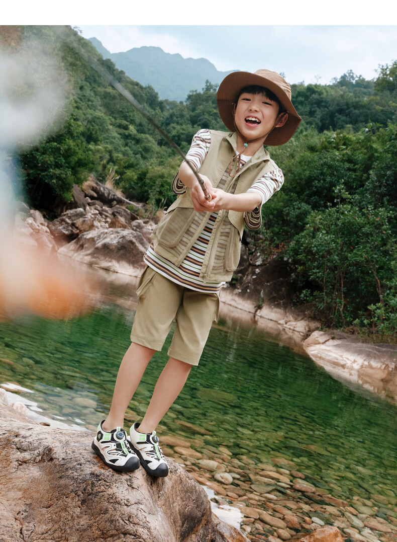 DR·KONG Full Contact Summer Sandals for Boys and Girls, No-Tie Button Closure, Children's Shoes 2S10B2008FM Beige/Black Size 28 8