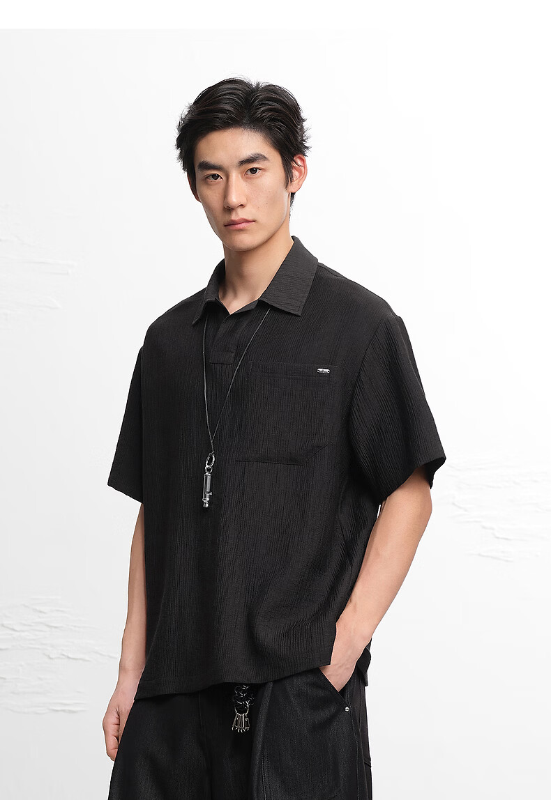 Peacebird [Seagull Collar] Peacebird Mens Jacquard Polo Shirt 2026 Black First Batch Size S 14