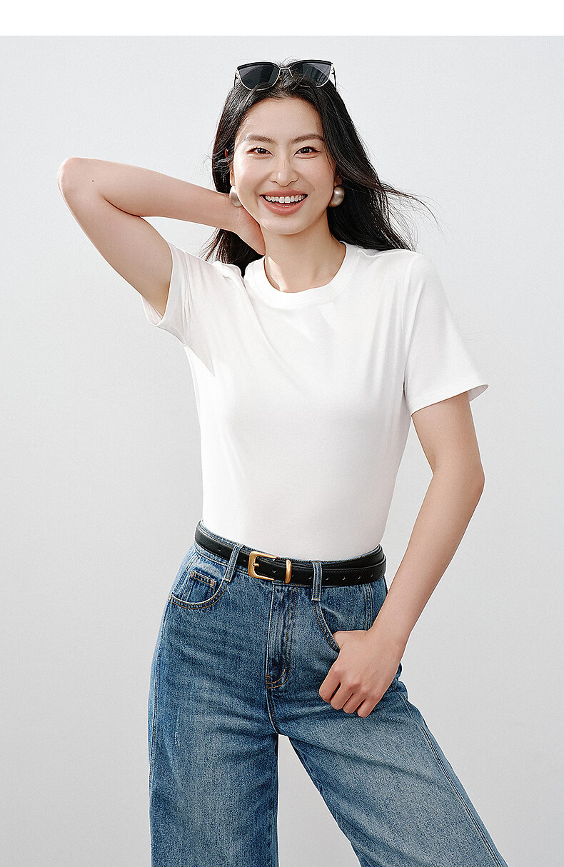 Yixiang Liying Lyocell Short Sleeve T-Shirt Women 2026 Spring New Shoulder Base Shirt Lavender Purple M 19