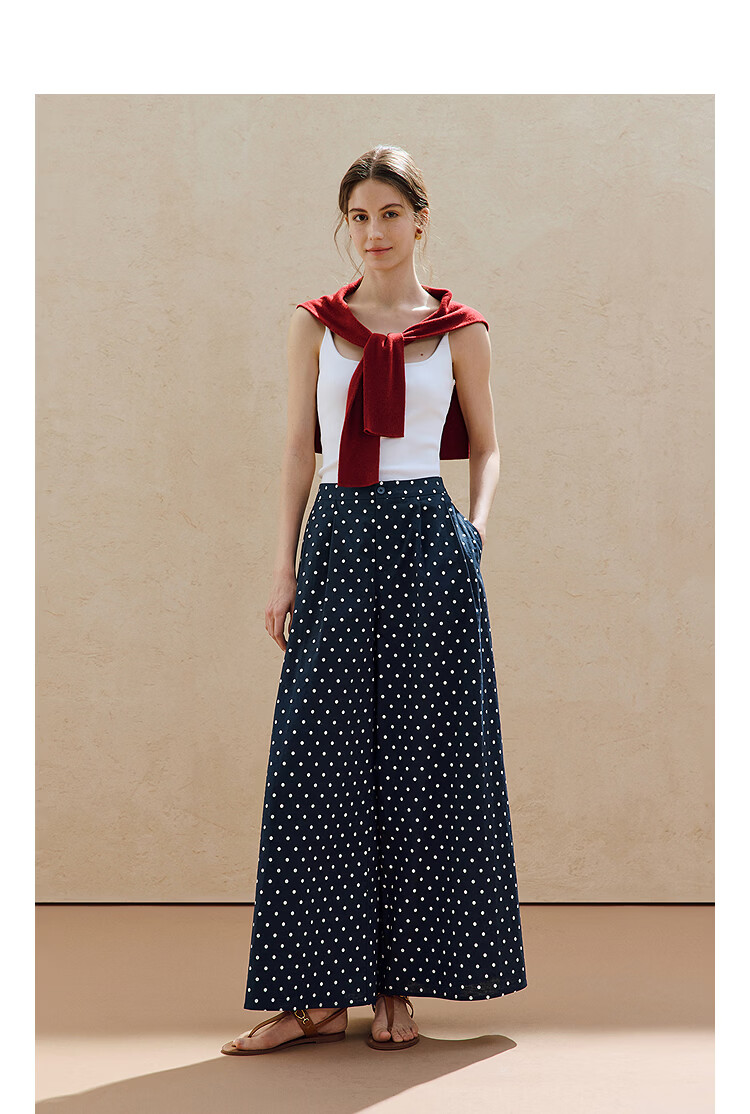 INMAN Linen Cotton Vintage Polka Dot Loose Wide-Leg Pants 26 Summer Women's New Elastic Waist Long Pants Black and White Polka Dot S 4