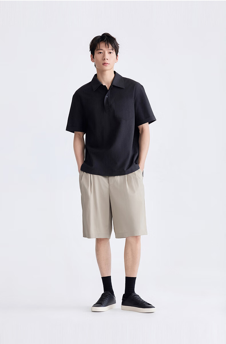 GXG Men's Casual Loose Fit Polo Shirt with Linen Blend Pocket Design and Spread Collar Short Sleeve 2026 Summer New Arrival 8
