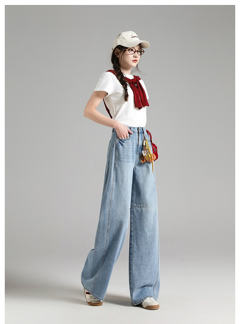 TonLion 2026 Spring Women's Denim Trousers High-End Fashion Straight-Leg Wide-Leg Loose Casual Draped Floor-Length Pants 14