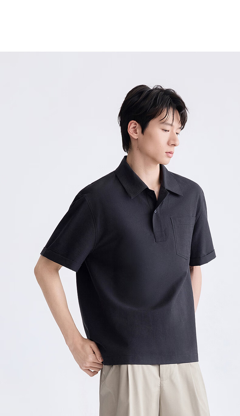 GXG Men's Casual Loose Fit Polo Shirt with Linen Blend Pocket Design and Spread Collar Short Sleeve 2026 Summer New Arrival 7