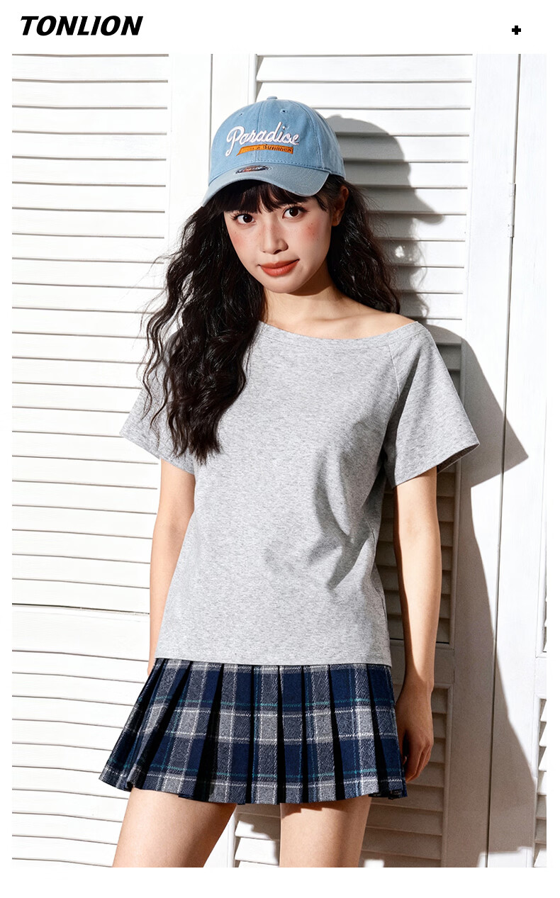 TonLion Women's Summer Short Sleeve T-Shirt Off-Shoulder Ribbed Slim Fit Trendy Top 7