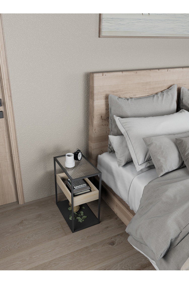 小窄柜 超窄床头柜实木迷你小型现代简约民宿诧寂风床边玻璃小柜子