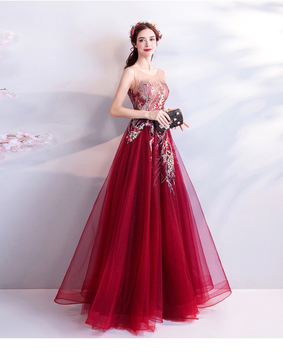 毕业礼服女高中生长裙高贵典雅酒红色气质新娘结婚敬酒婚纱晚宴年会