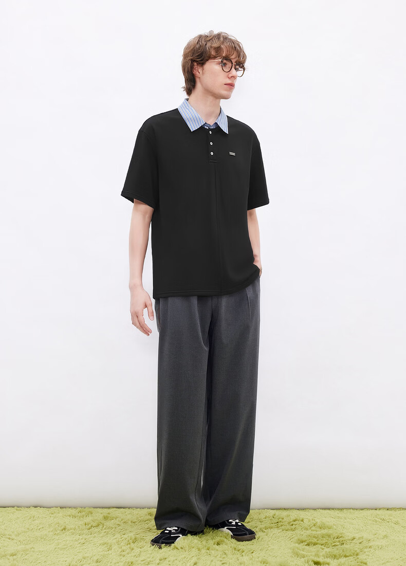 Gxgjeans Men's Striped Spliced Collar Multicolor Polo Shirt Short Sleeve 26 Summer New Black 175/L 11