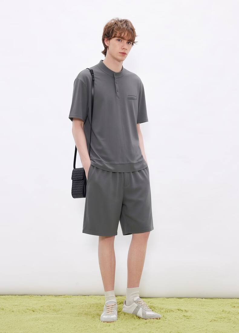Gxgjeans Men's Casual Basic Henry Collar Stand Collar Short Sleeve Polo Shirt 26 Summer New Light Khaki 180/XL 12